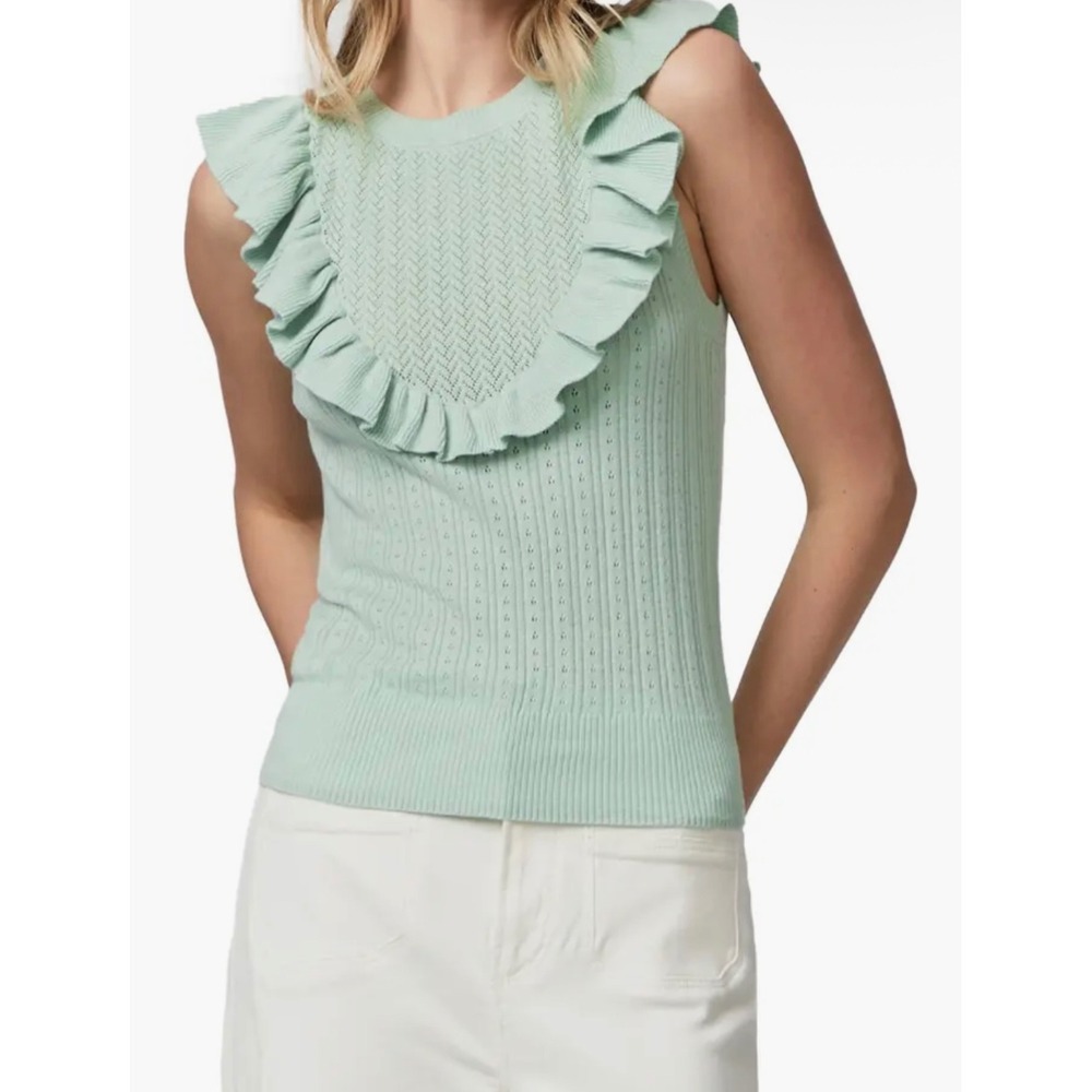 PAIGE Womens Rosina Ruffle Knit Top Morning Dew Green Organic Cotton Silk Blend